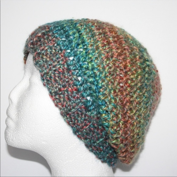 Handmade crochet rainbow acrylic & alpaca beanie